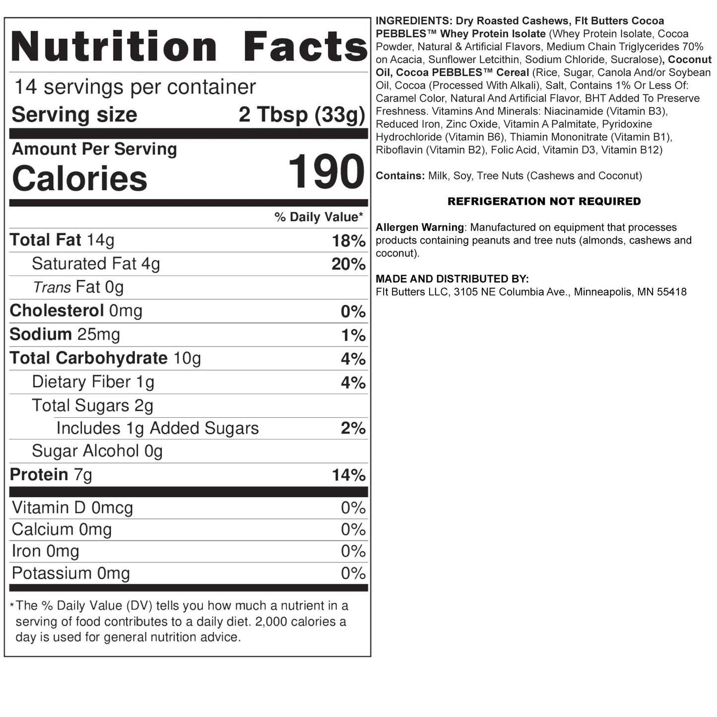 Fit Butters Cocoa Pebbles Cashew Butter 14 Servicios