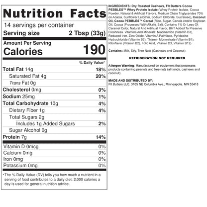 Fit Butters Cocoa Pebbles Cashew Butter 14 Servicios