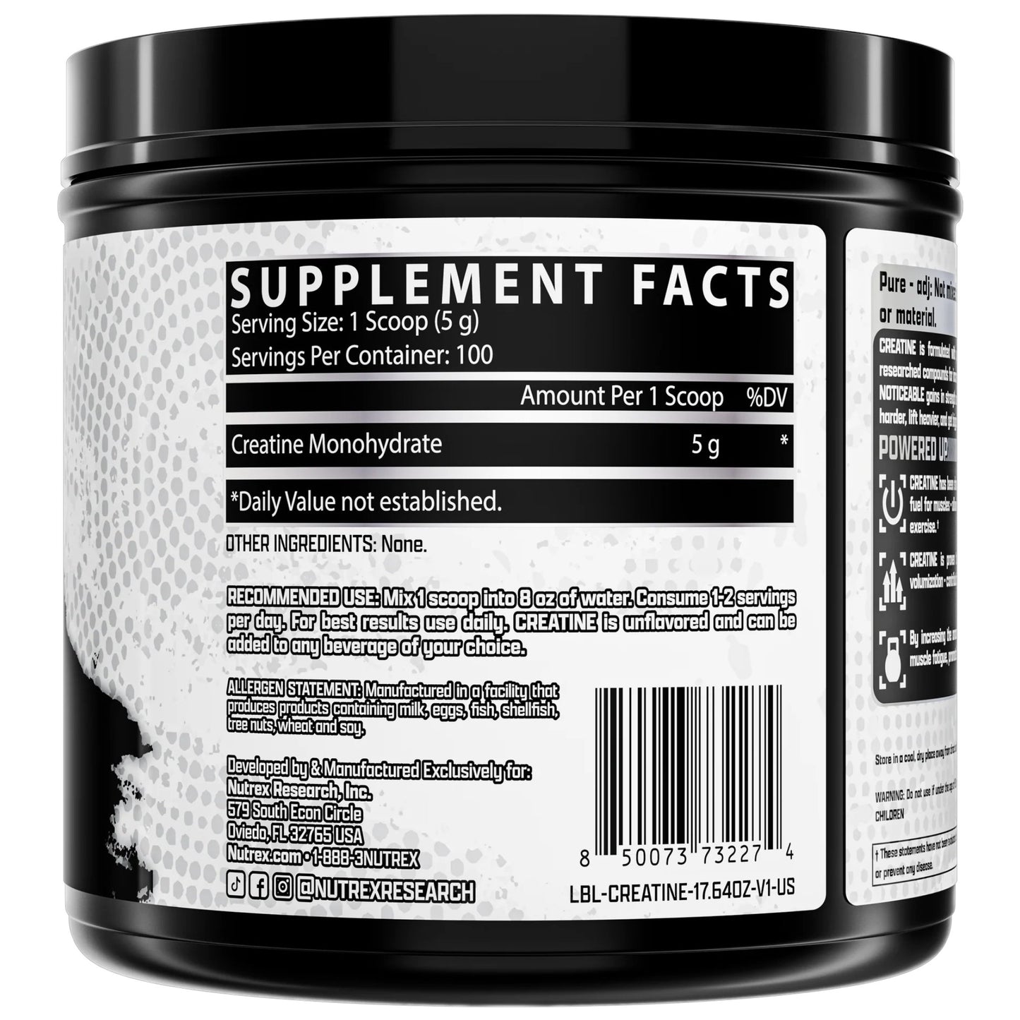 Nutrex Creatine Monohydrate 500 Gramos 100 Servicios