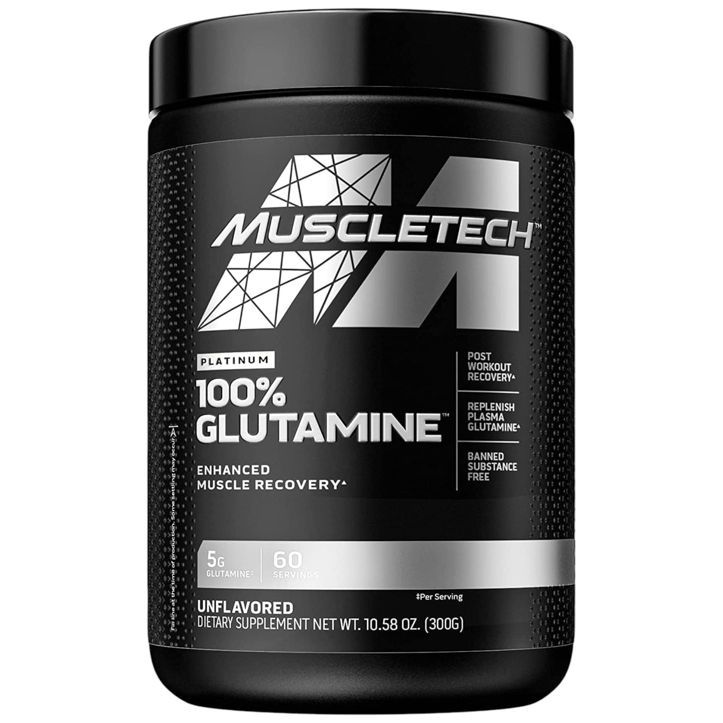 Muscletech Platinum 100% Glutamine 300 Gramos 60 Servicios