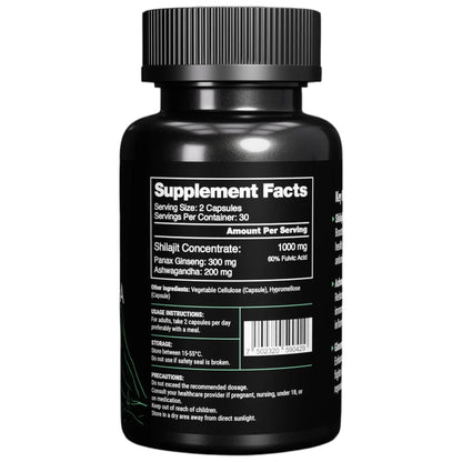 Bloomwell 100% Pure Shilajit, Ashwagandha, Ginseng 60 Capsulas