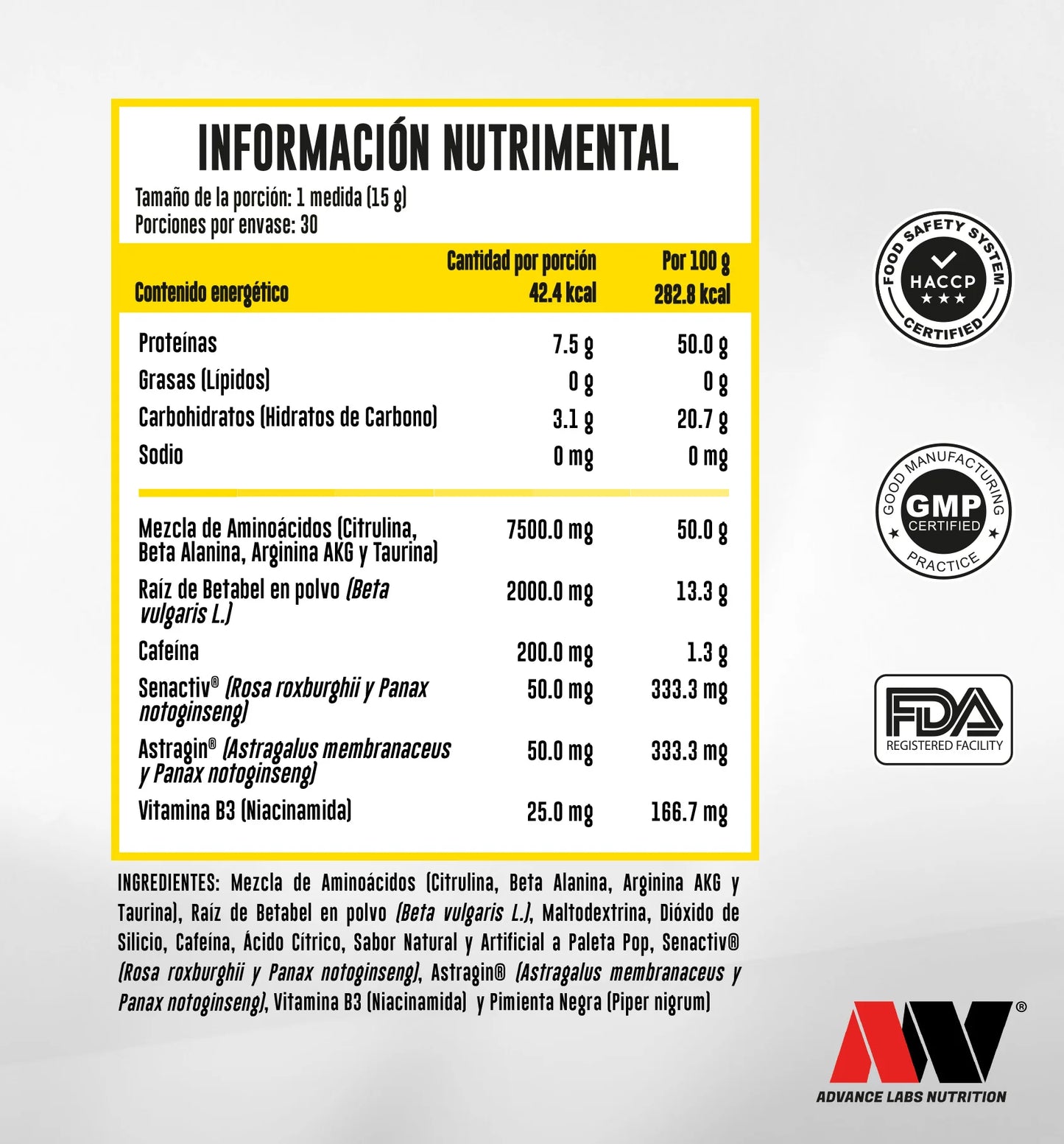 Advance Nutrition Astra-Nox 30 Servicios