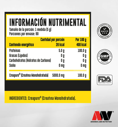 Advance Nutrition Creatine Creapure 450 Gramos 90 Servicios