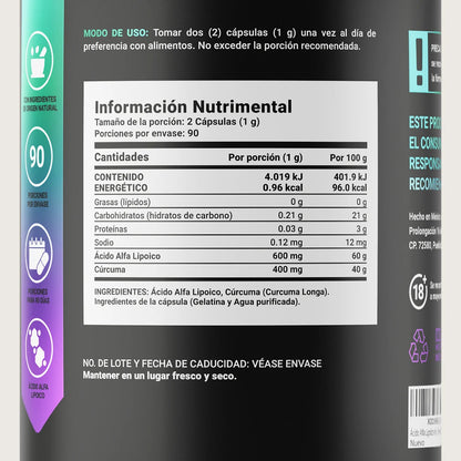 B Life Alpha Lipoic Acid | Ácido Alfa Lipoico 180 Capsulas
