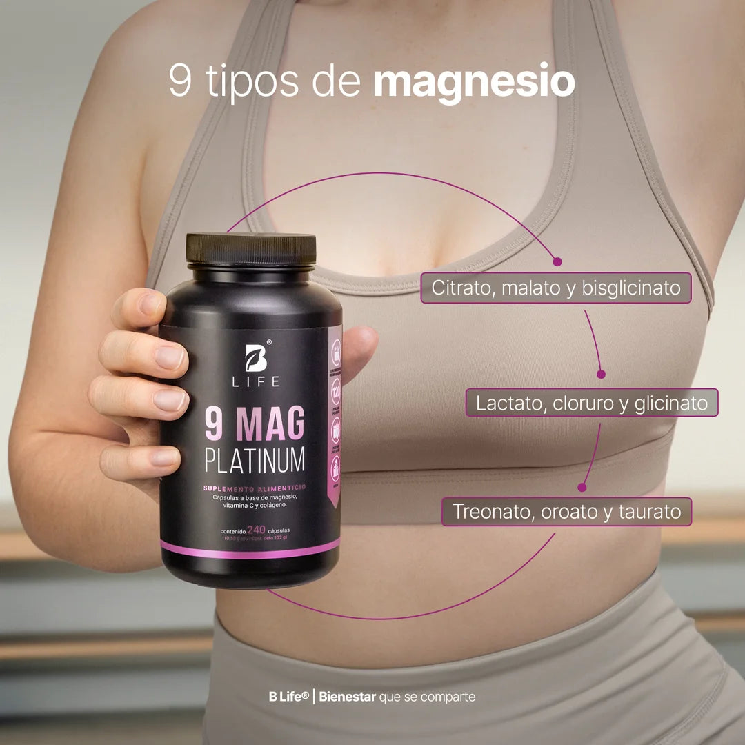 B Life 9 Mag Platinum Complejo de Magnesio con Vitamina C y Colágeno 240 Capsulas