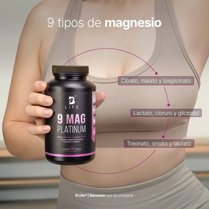 B Life 9 Mag Platinum Complejo de Magnesio con Vitamina C y Colágeno 240 Capsulas