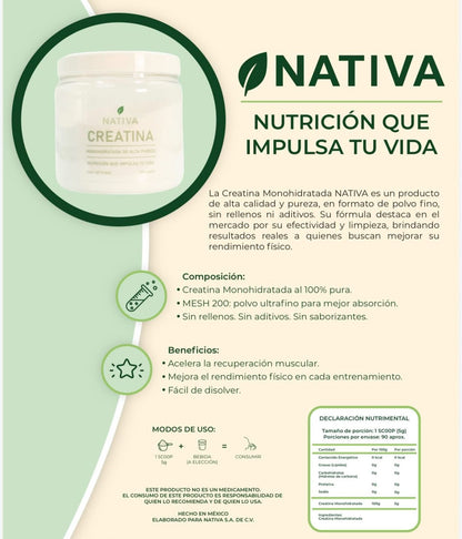 Nativa Creatina Monohidratada 450 Gramos 90 Servicios