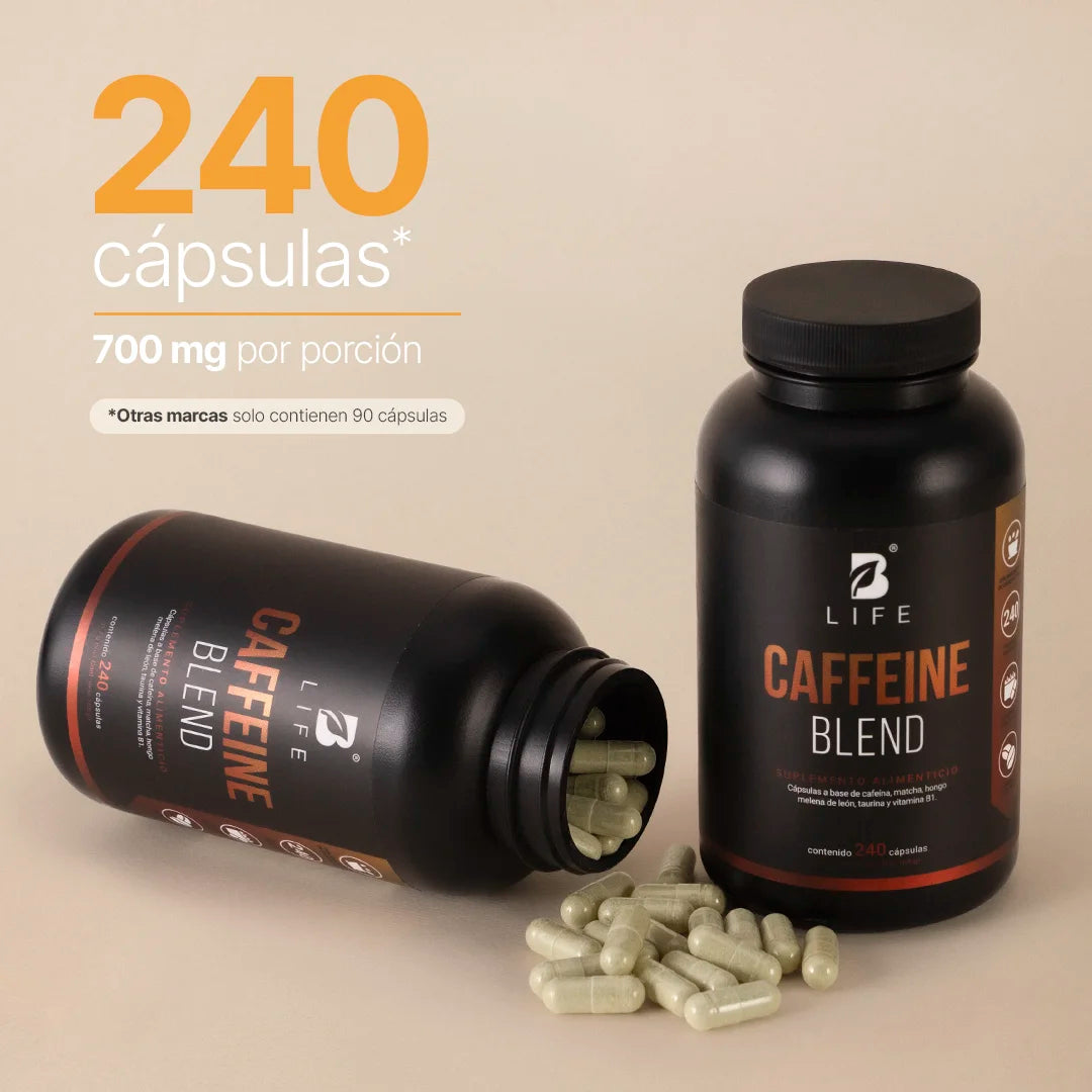 B Life Caffeine Blend Mezcla con Cafeína, Matcha y Hongo Melena de León 240 Capsulas