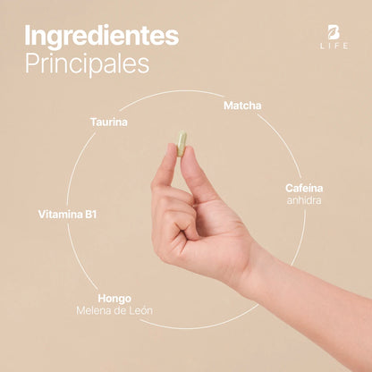 B Life Caffeine Blend Mezcla con Cafeína, Matcha y Hongo Melena de León 240 Capsulas