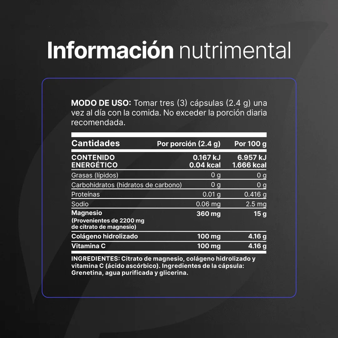 B Life Citrate Mag Formulación con Citrato de Magnesio, Vitamina C y Colágeno 500 Capsulas