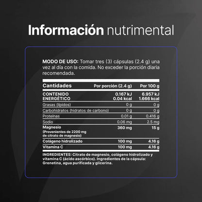 B Life Citrate Mag Formulación con Citrato de Magnesio, Vitamina C y Colágeno 500 Capsulas