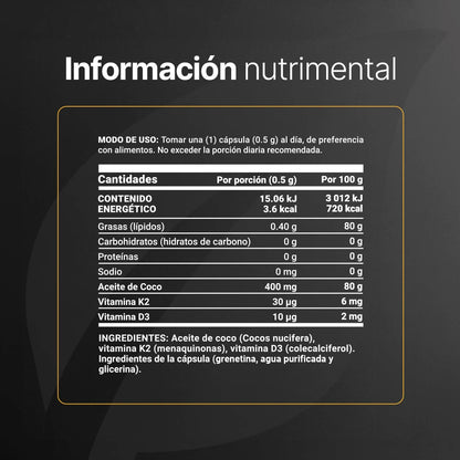 B Life Coconut Oil D3+K2 | Aceite de Coco, Vitamina D3 y K2 300 Capsulas