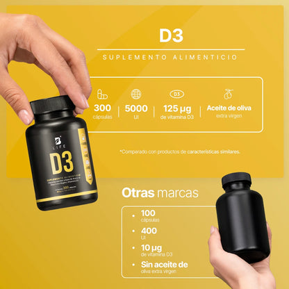 B Life D3 con Aceite de Oliva Extra Virgen 5000 UI 300 Capsulas