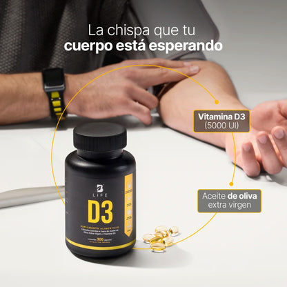 B Life D3 con Aceite de Oliva Extra Virgen 5000 UI 300 Capsulas