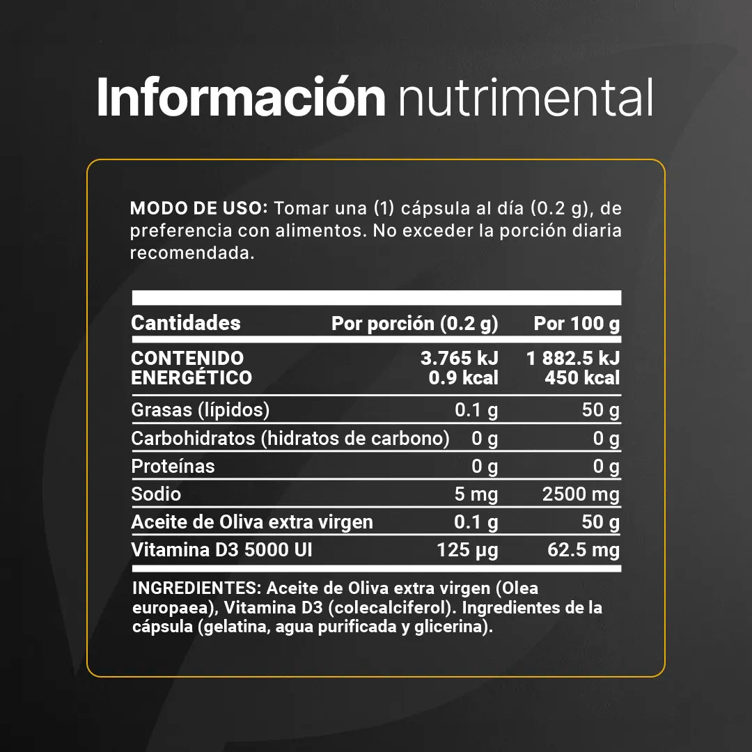 B Life D3 con Aceite de Oliva Extra Virgen 5000 UI 300 Capsulas