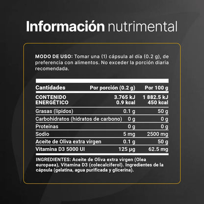 B Life D3 con Aceite de Oliva Extra Virgen 5000 UI 300 Capsulas