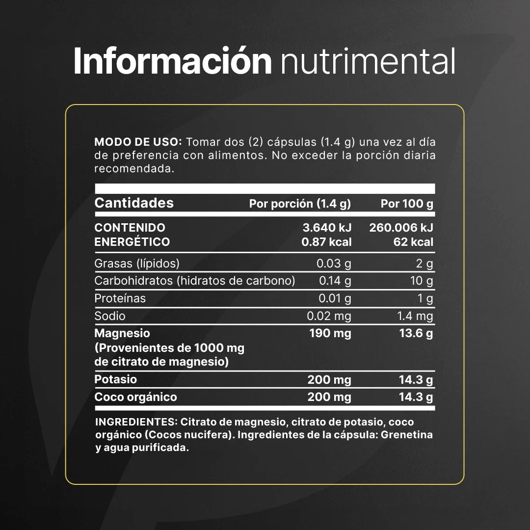 B Life Mag + Pot Citrate Citrato Magnesio, Citrato de Potasio y Coco orgánico 240 Capsulas