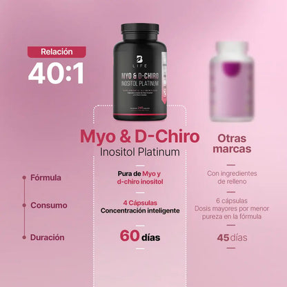 B Life Myo y D-Chiro Inositol Platinum Mezcla de Ratio 40:1 240 Capsulas