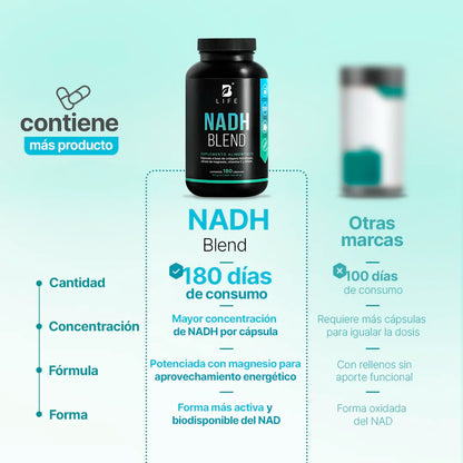 B Life NADH Blend | NADH, Colágeno Hidrolizado y Vitamina C 180 Capsulas