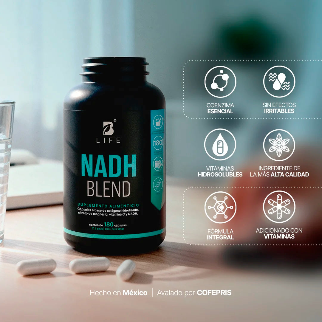 B Life NADH Blend | NADH, Colágeno Hidrolizado y Vitamina C 180 Capsulas