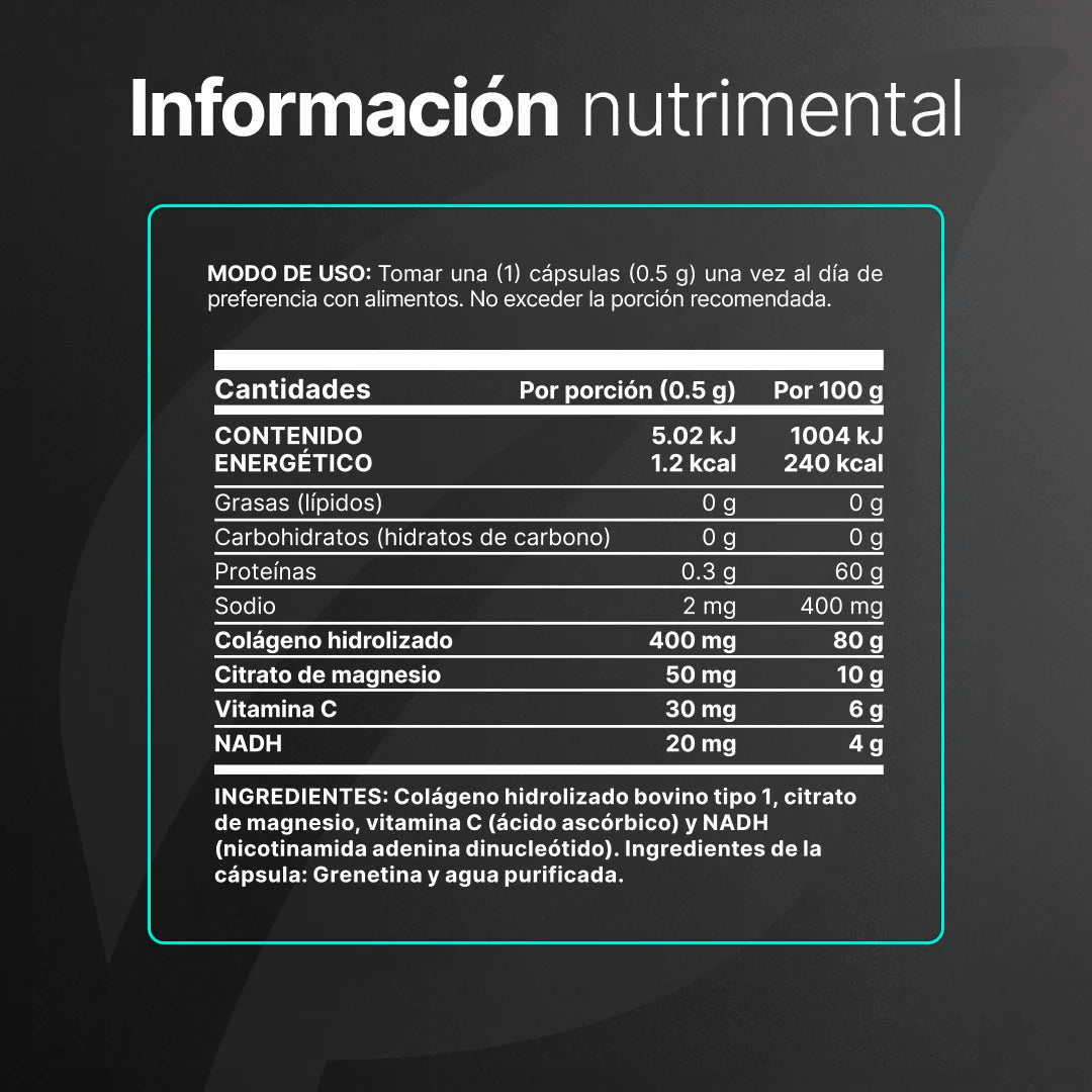 B Life NADH Blend | NADH, Colágeno Hidrolizado y Vitamina C 180 Capsulas