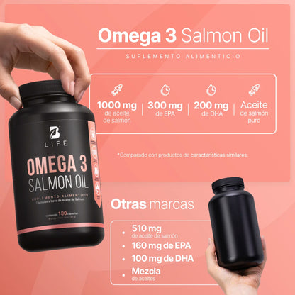 B Life Omega 3 Salmon Oil | Omega 3 Aceite Puro de Salmón 180 Capsulas