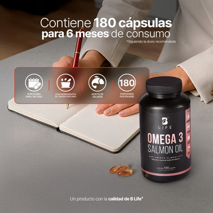 B Life Omega 3 Salmon Oil | Omega 3 Aceite Puro de Salmón 180 Capsulas