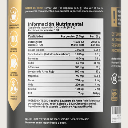 B Life Thyr Blend | Fórmula a base de L-Tirosina, Yodo y Vitamina B12 180 Capsulas